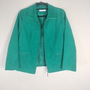 Allison Daley Green Jacket; Microfiber Zip Up Petite